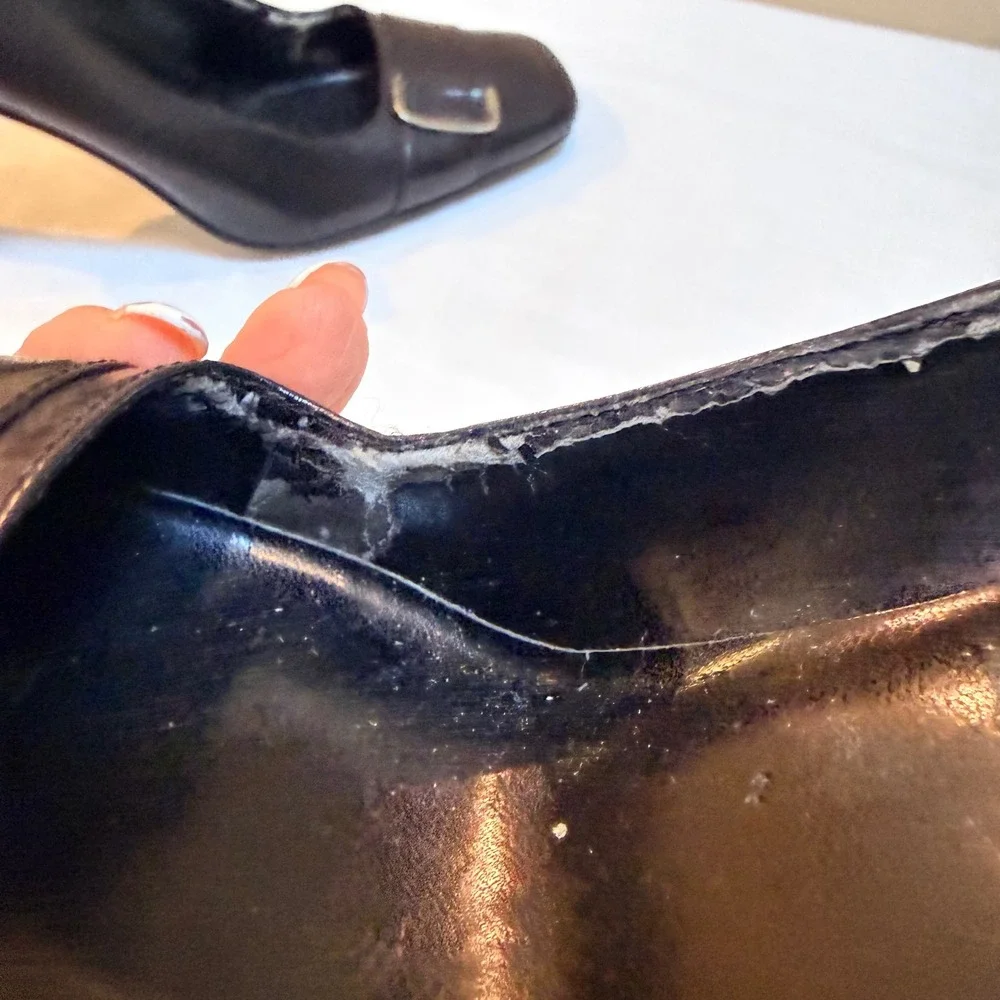 Bandolino Flawless Pumps 7M Black Leather Square Toe Buckle Stiletto Heels